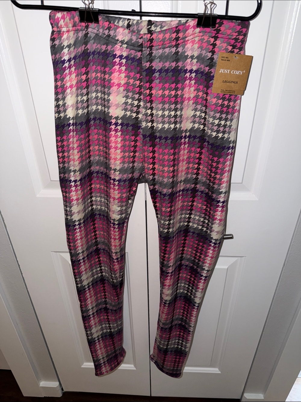 Just Cozy Pink Houndstooth Fleece Line Leggings